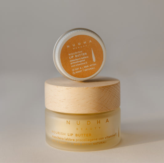 NOURISH LIP BUTTER, maschera labbra procollagene con Vitamina E