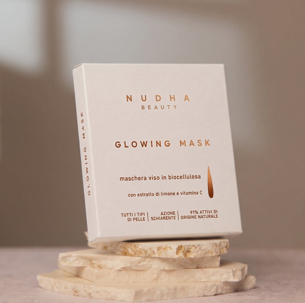 GLOWING MASK, maschera in biocellulosa schiarente e illuminante